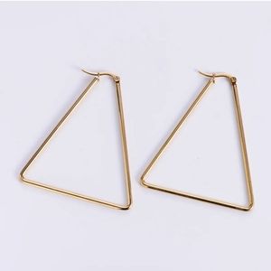 New 18K Gold Plated Stainless Steel Triangle Geometric Hoop Drop Earrings